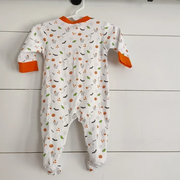 Kissy Kissy Fall Pumpkins Ghosts Bats Cats Spiders Halloween Sleeper 3-6 Months - Picture 2 of 5